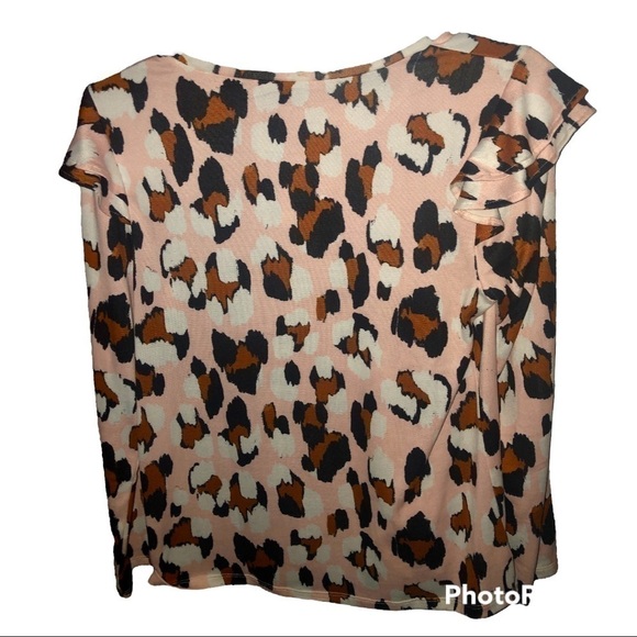 Ann Taylor Factory Womens Animal Print Ruffle Detail Long Sleeve Pink Blouse - Picture 9 of 15